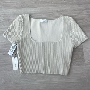 Babaton Sculpt Knit Squareneck Top NWT matte pearl